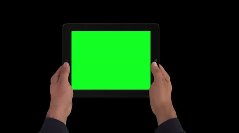 Set of Swipe Gestures on an iPad with Two Hands, Landscape, Alpha Stock Footage 23952928