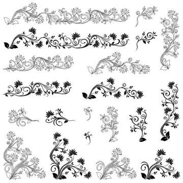 Set of swirl floral design elements Stock Illustration