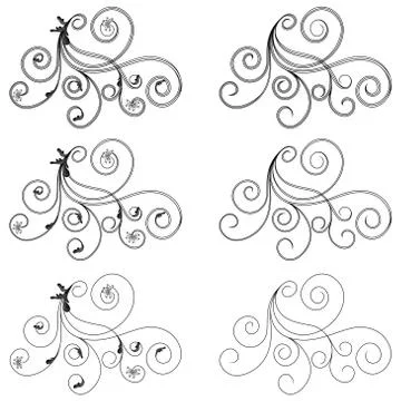 Set of swirl floral design elements Stock Illustration