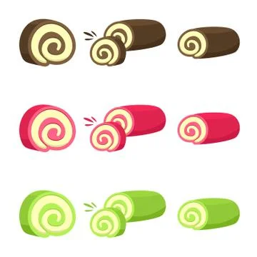Set of Swiss Roll Cake Vector flat Illustration Stock Illustration