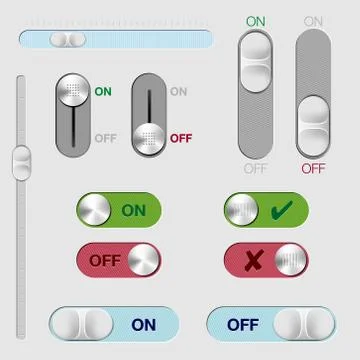 Set of ON/OFF switch buttons and rollovers Stock Illustration