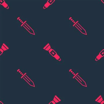 Set Sword and Flashlight on seamless pattern. Vector Stock Illustration