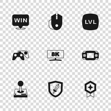 Set Sword for game, Portable video console, Game rating with medal, Compute.. Stock Illustration