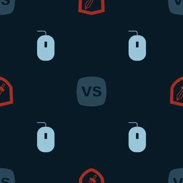 Set Sword for game, VS Versus battle and Computer mouse on seamless pattern Stock Illustration