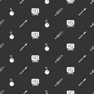 Set Sword, Medieval spear, Bomb ready to explode and Military headquarters on イラスト素材