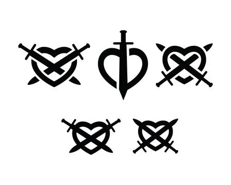 Set of Sword through heart for icon, logo, tattoo vector illustration. Stock Illustration