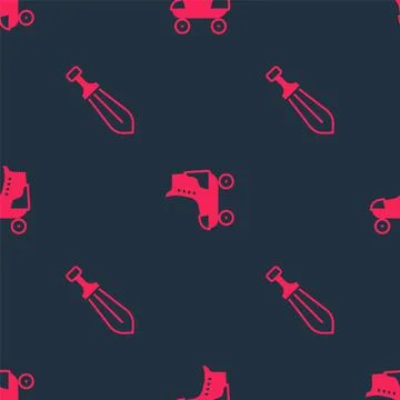 Set Sword toy and Roller skate on seamless pattern. Vector Stock Illustration