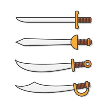 Set Of Sword Vector Icon Illustration. Cartoon Sword Weapon Flat Icon Stock Illustration