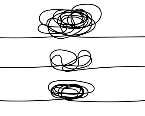Set of symbol of complicated way with scribbled round element, chaos sign, pa Stock Illustration