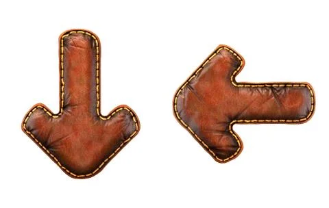 Set of symbols arrow to down and left arrow made of leather. 3D render font with Stock Illustration