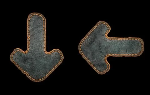 Set of symbols arrow to down and left arrow made of leather. 3D render font with Stock Illustration