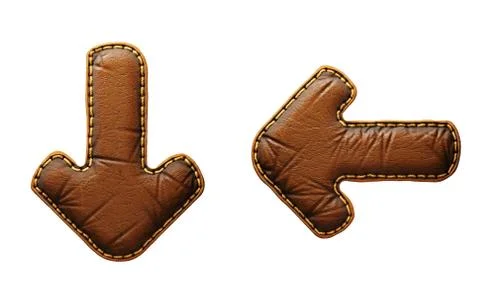 Set of symbols arrow to down and left arrow made of leather. 3D render font with Stock Illustration
