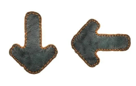 Set of symbols arrow to down and left arrow made of leather. 3D render font with Stock Illustration