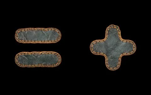Set of symbols equals and plus made of leather. 3D render font with skin texture Illustrazione stock