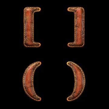 Set of symbols left, right bracket and left, right perentheses made of leather Stock Illustration