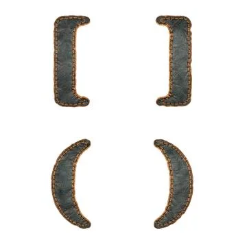 Set of symbols left, right bracket and left, right perentheses made of leather Stock Illustration