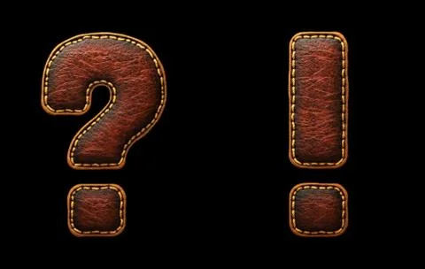 Set of symbols question mark and exclamation mark made of leather. 3D render Stock Illustration