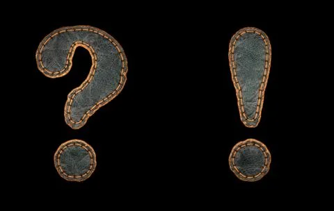 Set of symbols question mark and exclamation mark made of leather. 3D render Stock Illustration