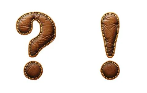 Set of symbols question mark and exclamation mark made of leather. 3D render Stock Illustration