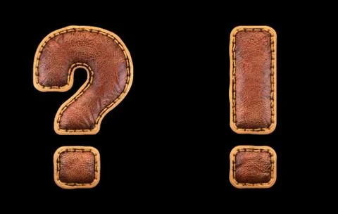Set of symbols question mark and exclamation mark made of leather. 3D render Stock Illustration
