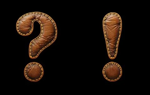 Set of symbols question mark and exclamation mark made of leather. 3D render Illustrazione stock