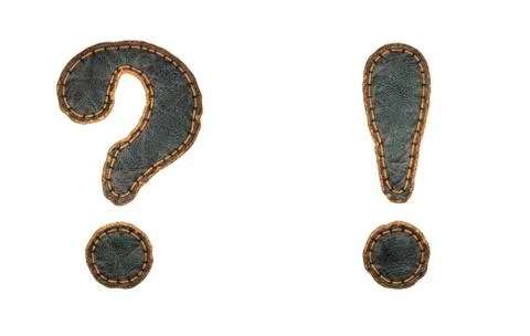 Set of symbols question mark and exclamation mark made of leather. 3D render Illustrazione stock