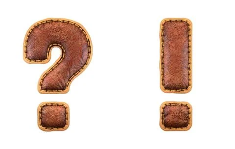 Set of symbols question mark and exclamation mark made of leather. 3D render Stock Illustration