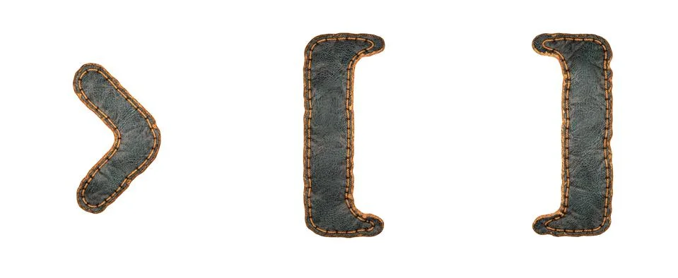 Set of symbols right aangle bracket, left and right bracket made of leather. 3D Stock Illustration