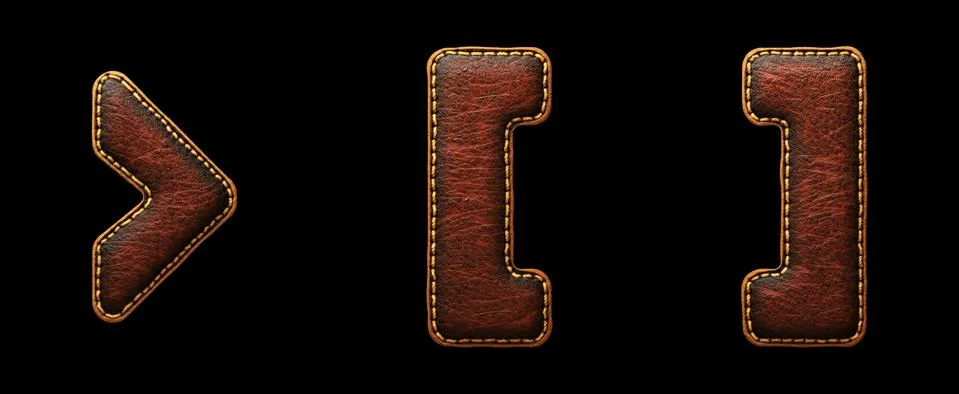 Set of symbols right angle bracket, left and right bracket made of leather. 3D Stock Illustration