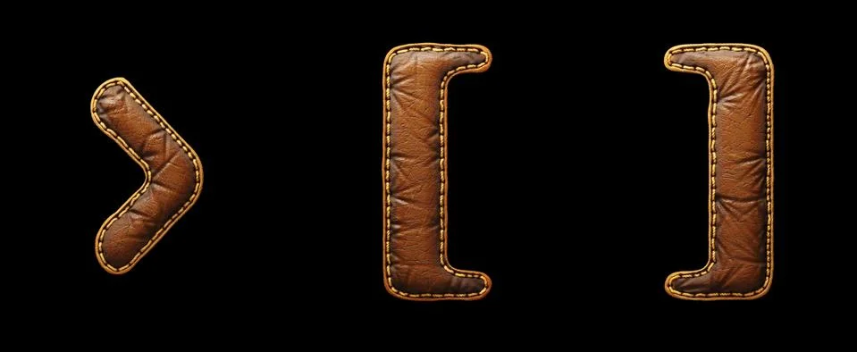Set of symbols right angle bracket, left and right bracket made of leather. 3D Stock Illustration