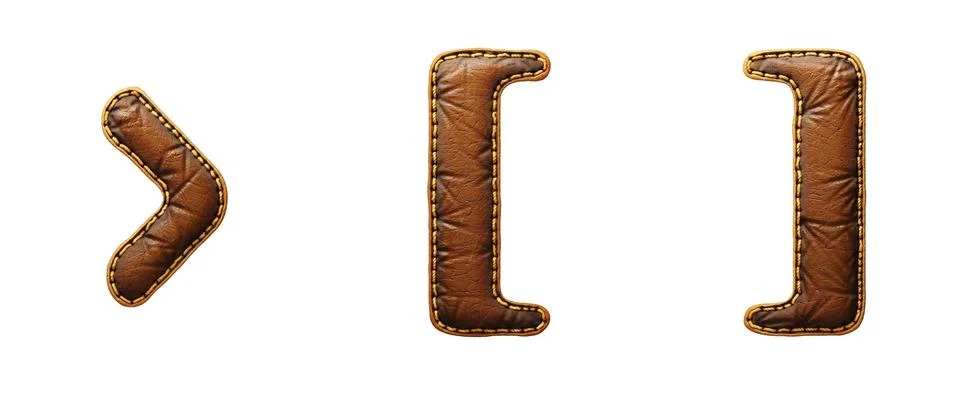 Set of symbols right angle bracket, left and right bracket made of leather. 3D Stock Illustration