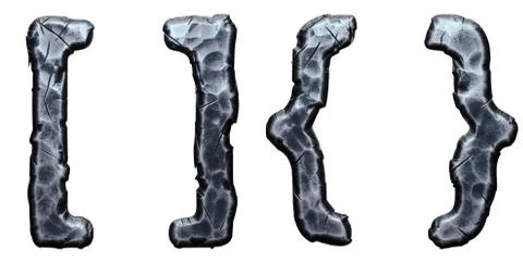 Set of symbols square bracket and right brace made of forged metal isolated on Stock-Illustration