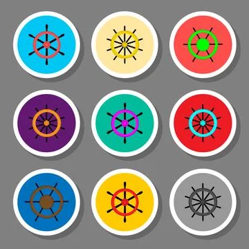 Set symbols steering wheel from the ship for travel 스톡 일러스트