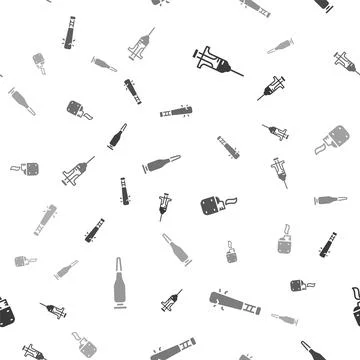 Set Syringe, Baseball bat with nails, Lighter and Bullet on seamless patter.. Stock Illustration