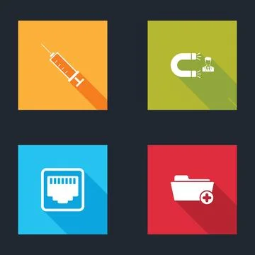 Set Syringe, Customer attracting, Network port cable socket and Health record 库存插图