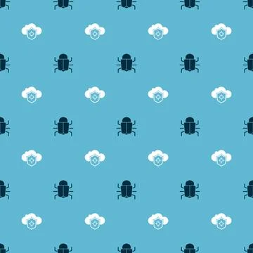 Set System bug and Cloud and shield on seamless pattern. Vector Stockillustratie