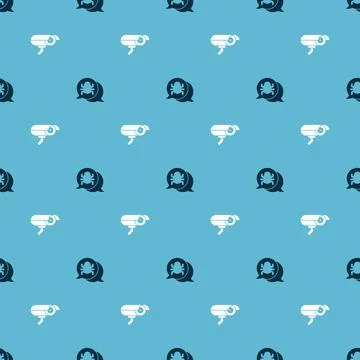 Set System bug and Security camera on seamless pattern. Vector Stock Illustration