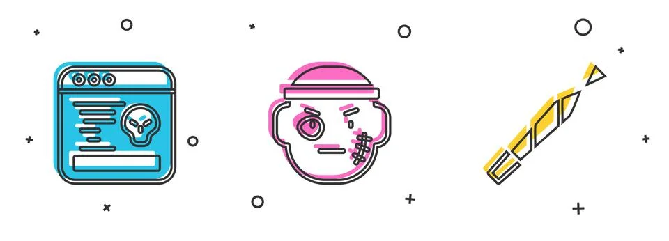 Set System bug, Bandit and Marijuana joint icon. Vector Illustrazione stock