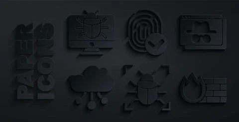 Set System bug, Browser incognito window, Internet of things, Firewall, security Stock Illustration