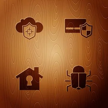 Set System bug, Cloud and shield, House under protection and Credit card with on 스톡 일러스트