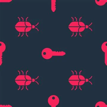 Set System bug concept and Key on seamless pattern. Vector Illustrazione stock