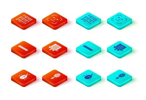 Set System bug concept, Car key with remote, Password protection, Paper shredder Stock Illustration