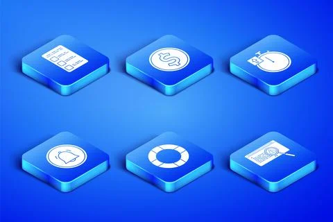 Set System bug concept, Create account screen mobile, Lifebuoy, Button chat Illustrazione stock