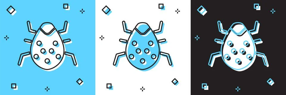Set System bug concept icon isolated on blue and white, black background. Code Illustrazione stock