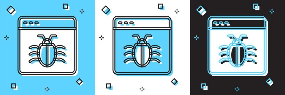 Set System bug concept icon isolated on blue and white, black background. Code Stock Illustration