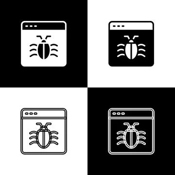 Set System bug concept icon isolated on black and white background. Code bug Illustrazione stock