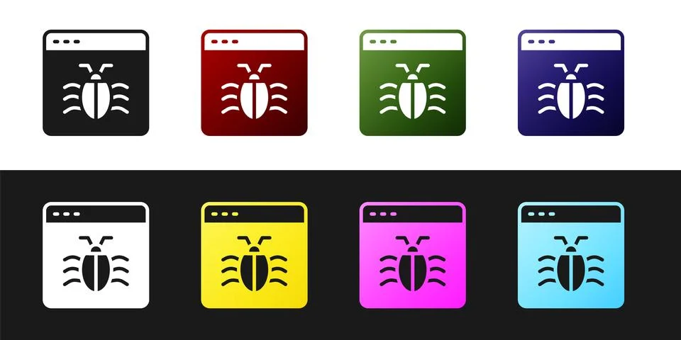 Set System bug concept icon isolated on black and white background. Code bu.. Illustrazione stock