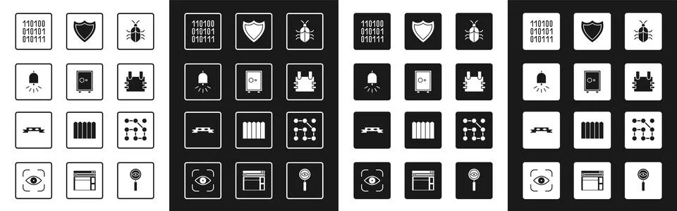 Set System bug concept, Safe, Ringing alarm bell, Binary code, Bulletproof vest イラスト素材