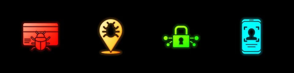 Set System bug in credit card, , Cyber security and Mobile and face recognition Stock Illustration