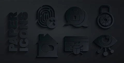 Set System bug in credit card, Safe combination lock, Smart home, Eye scan Stock Illustration